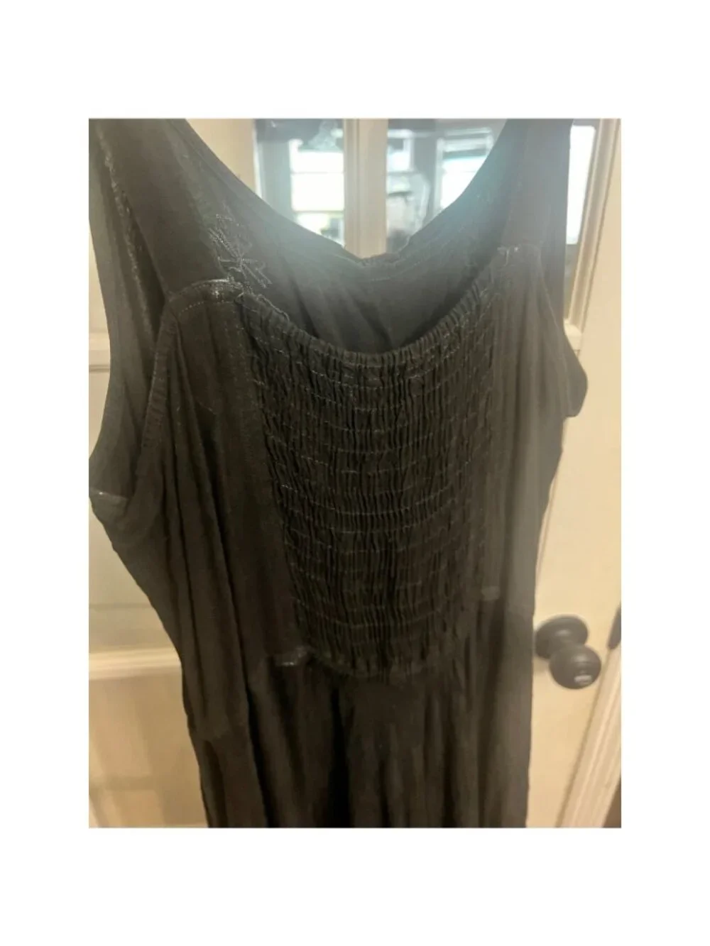 Black Boho Lace Up Maxi Dress Embroidered Smocked Back Free Size REN Fair witchy - Picture 6 of 7